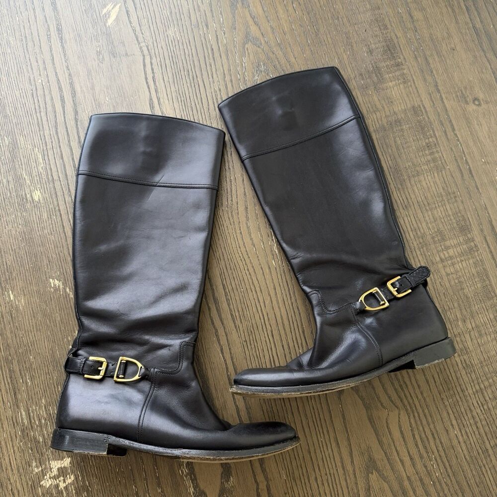 Ralph Lauren Collection Boots Women Sz 7B Black Leather Riding Italy Equestrian